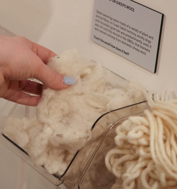 A visitor's hand interacting with a display